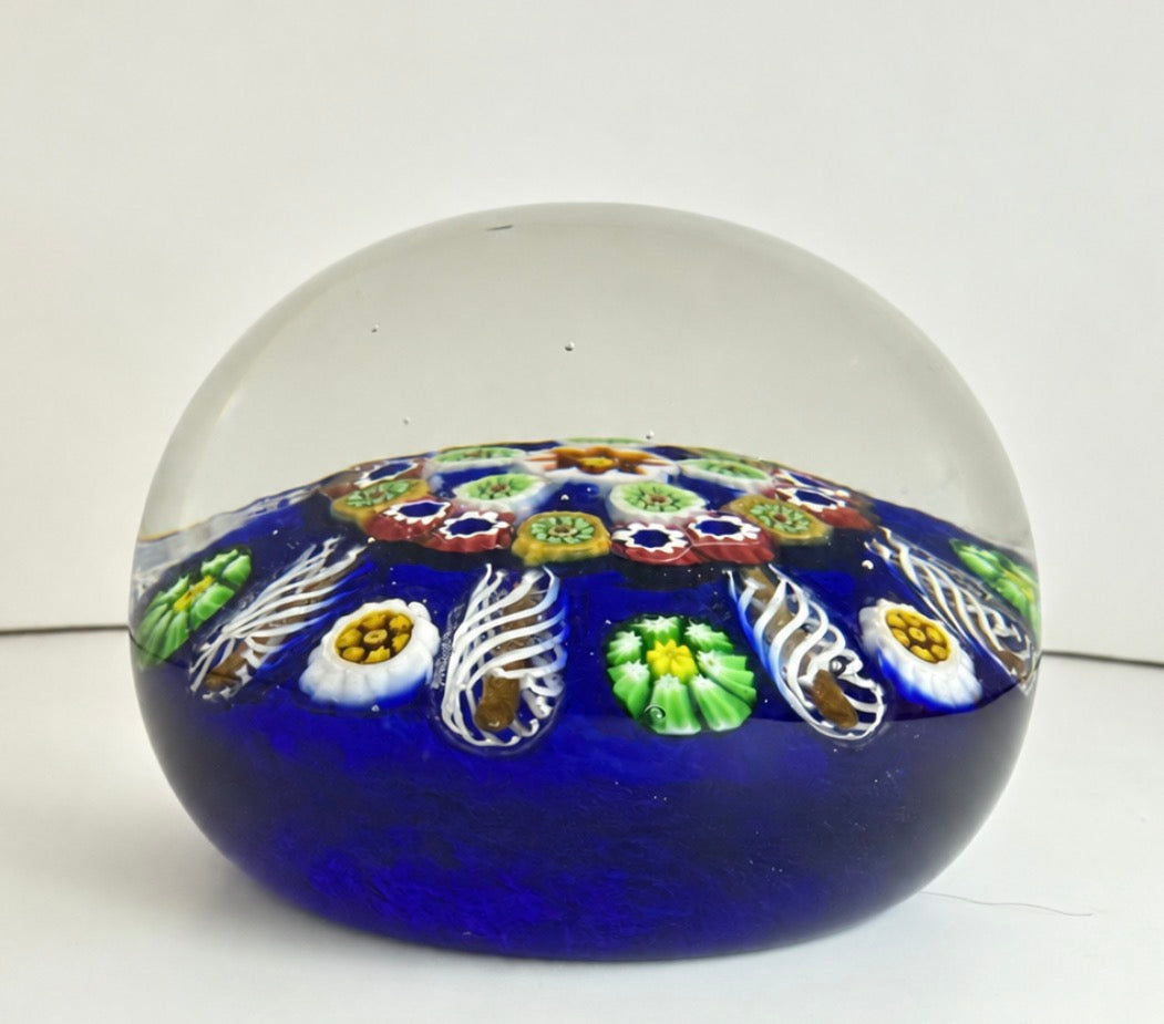 Paul Ysart Patterned Millefiori Blue Ground with side Canes