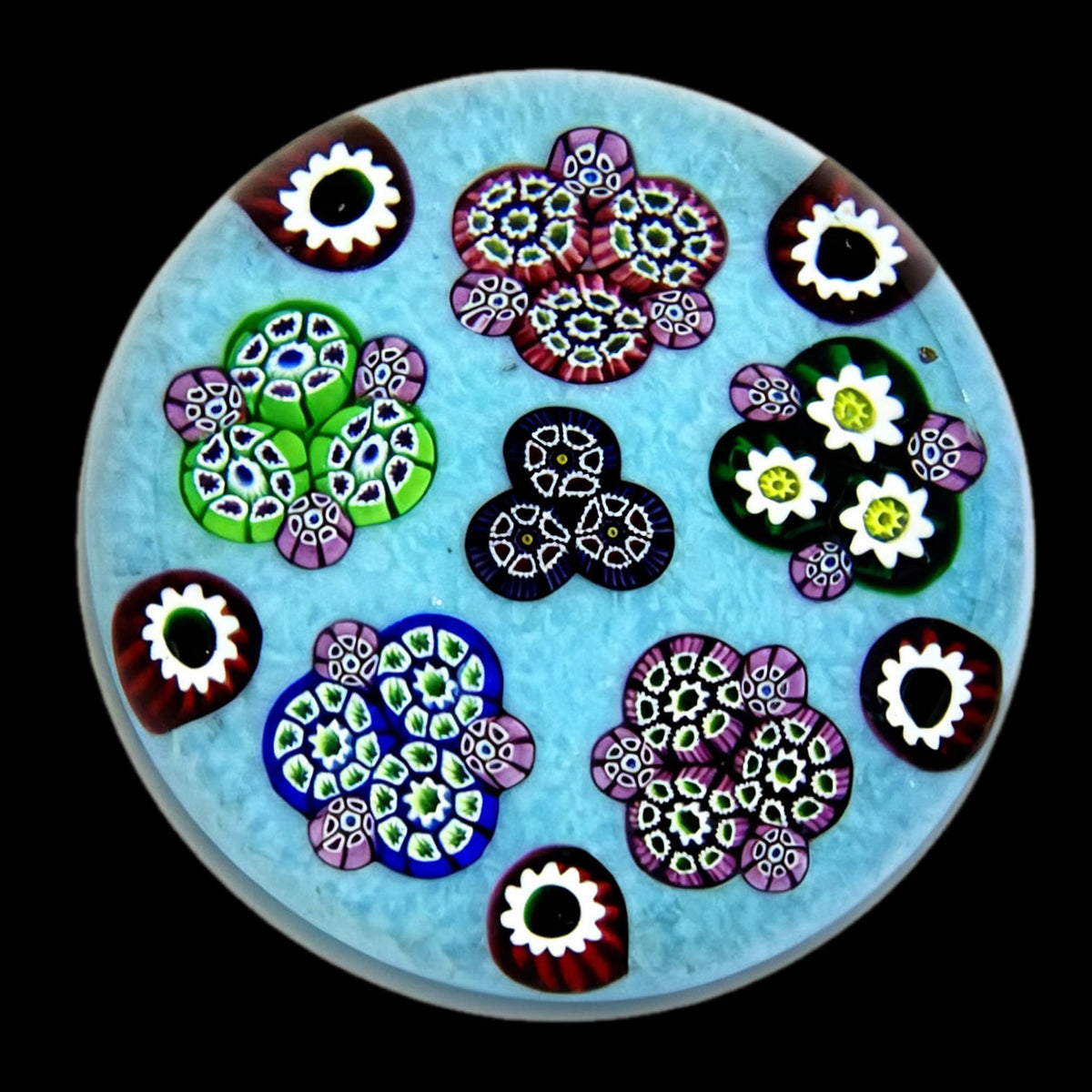 Paul Ysart Complex Cane Circlettes on Turquoise Ground