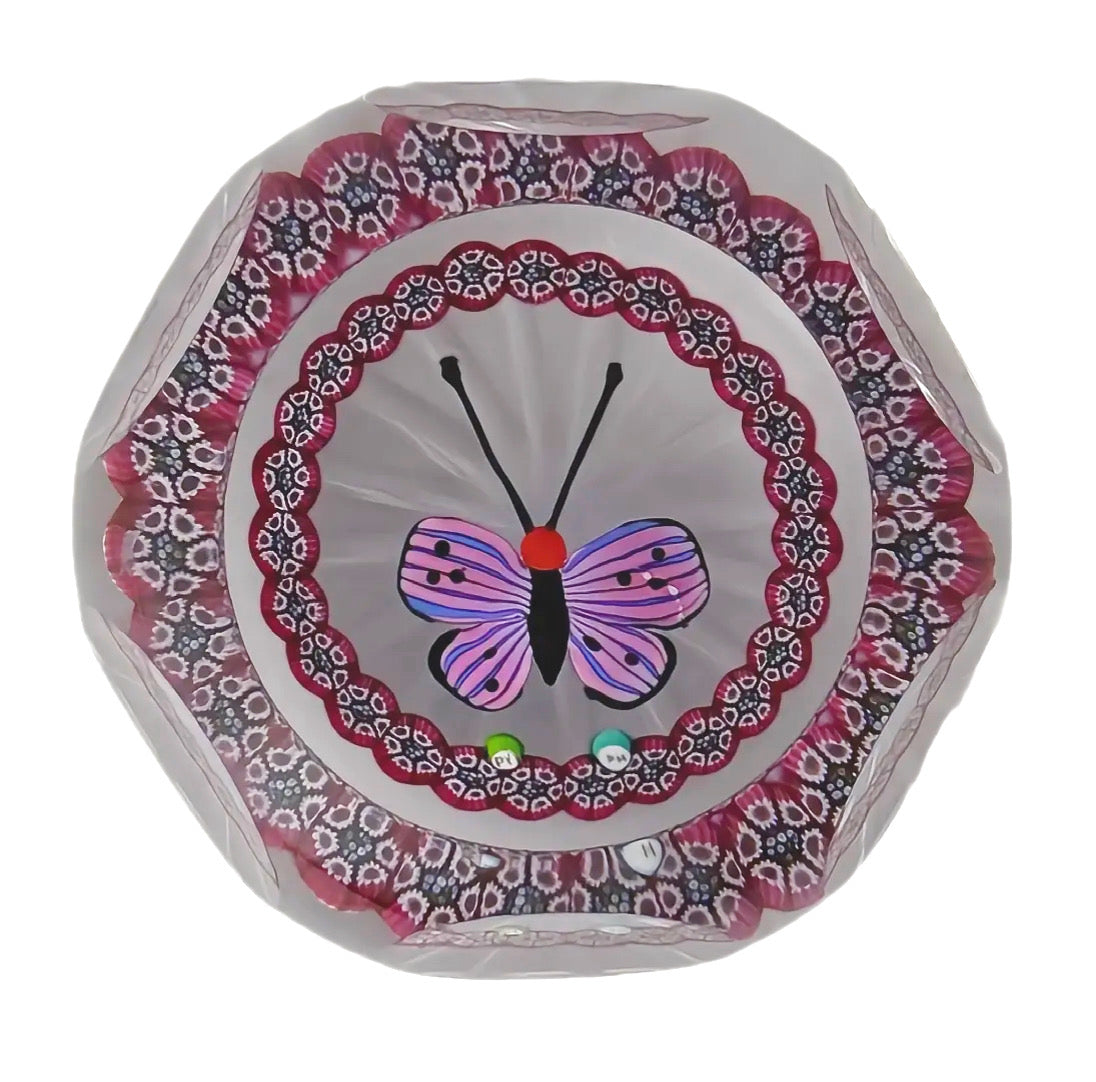 2013 Peter Holmes & Paul Ysart Signature Cane Pink Butterfly and cane Garland