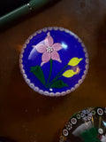 2002 Phoenix Paperweights Pink Flower on Blue Ground