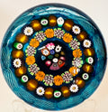 Made by Peter Holmes in 2025, reminds me of an early Paul Ysart, pre-war at Moncrieff with the color choice and layout, especially with the center complex cane arrangement and horizontal latticinio garland. Main difference with a PY period piece is Peter used regular sized canes instead of the behemoths used by PY pre-war. This weight exudes masculinity.&nbsp;