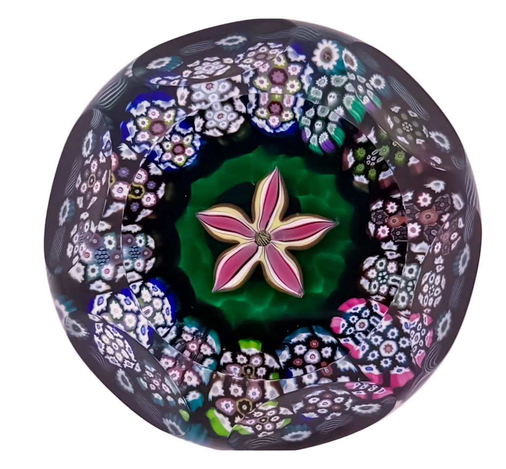 2021 Red flower,  Faceted Green Ground by Peter Holmes