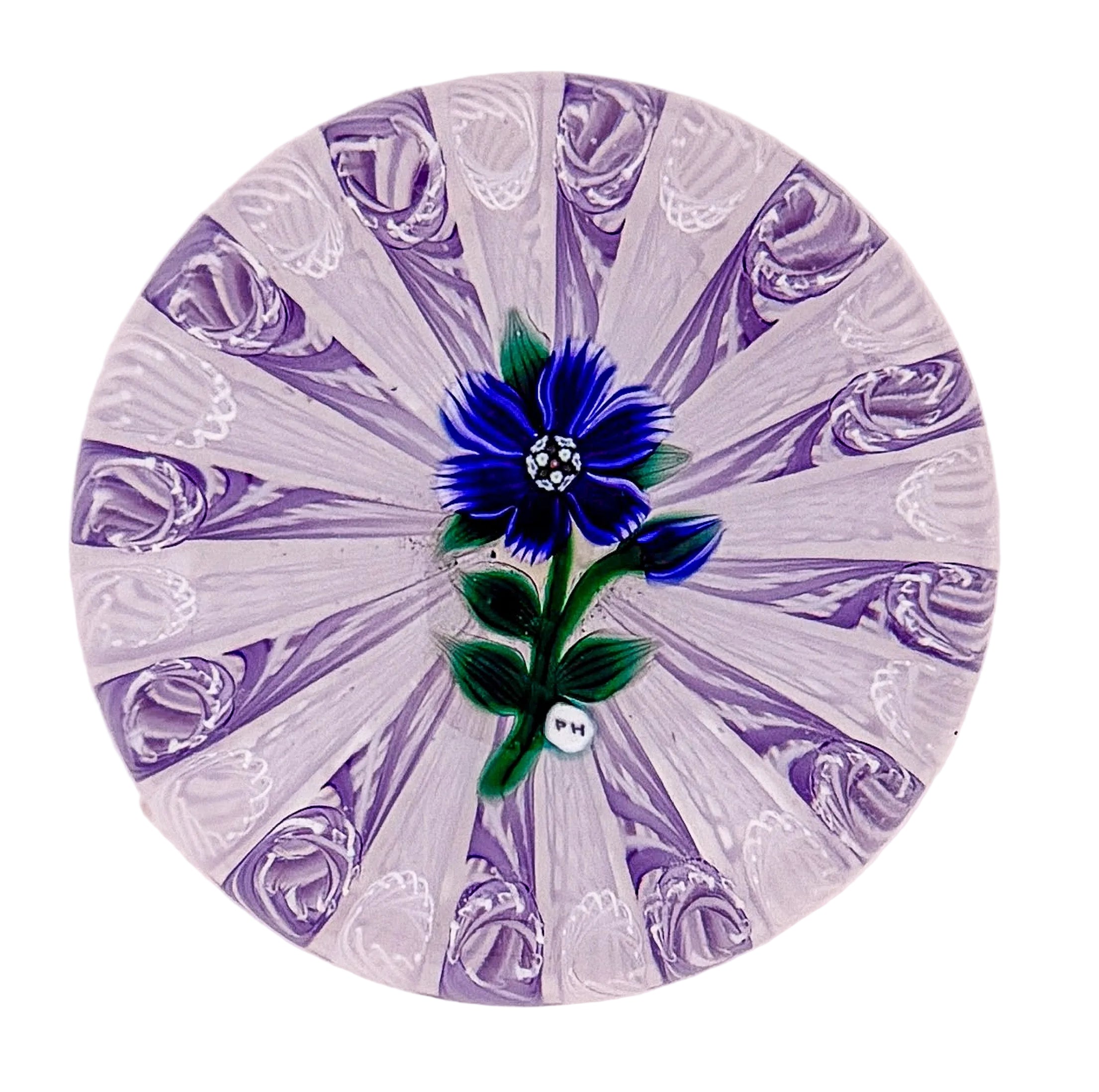 2021  Blue Flower on Purple Latticinio Basket by Peter Holmes.