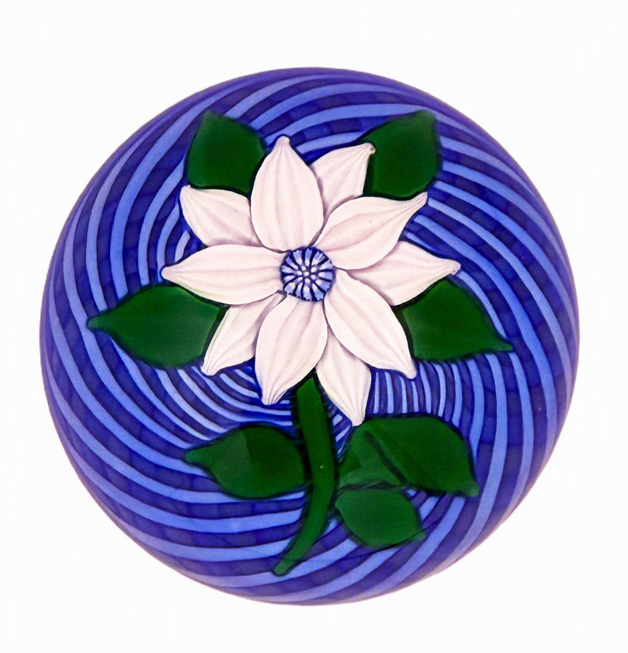 John Deacons White Flower atop Blue Swirl