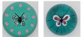 A 2002 William Manson Snr. 1/1 aventurine butterfly on a nice opaque teal ground surrounded by a cane garland. 2.7". Scratch signed on base.



A 2025 William Manson aventurine butterfly on translucent teal ground. 2". Scratch signed on starcut base.

$300 = 2 weights!