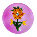 Orange lampwork flower on pink ground John Deacons J Glass Scottish Paperweight